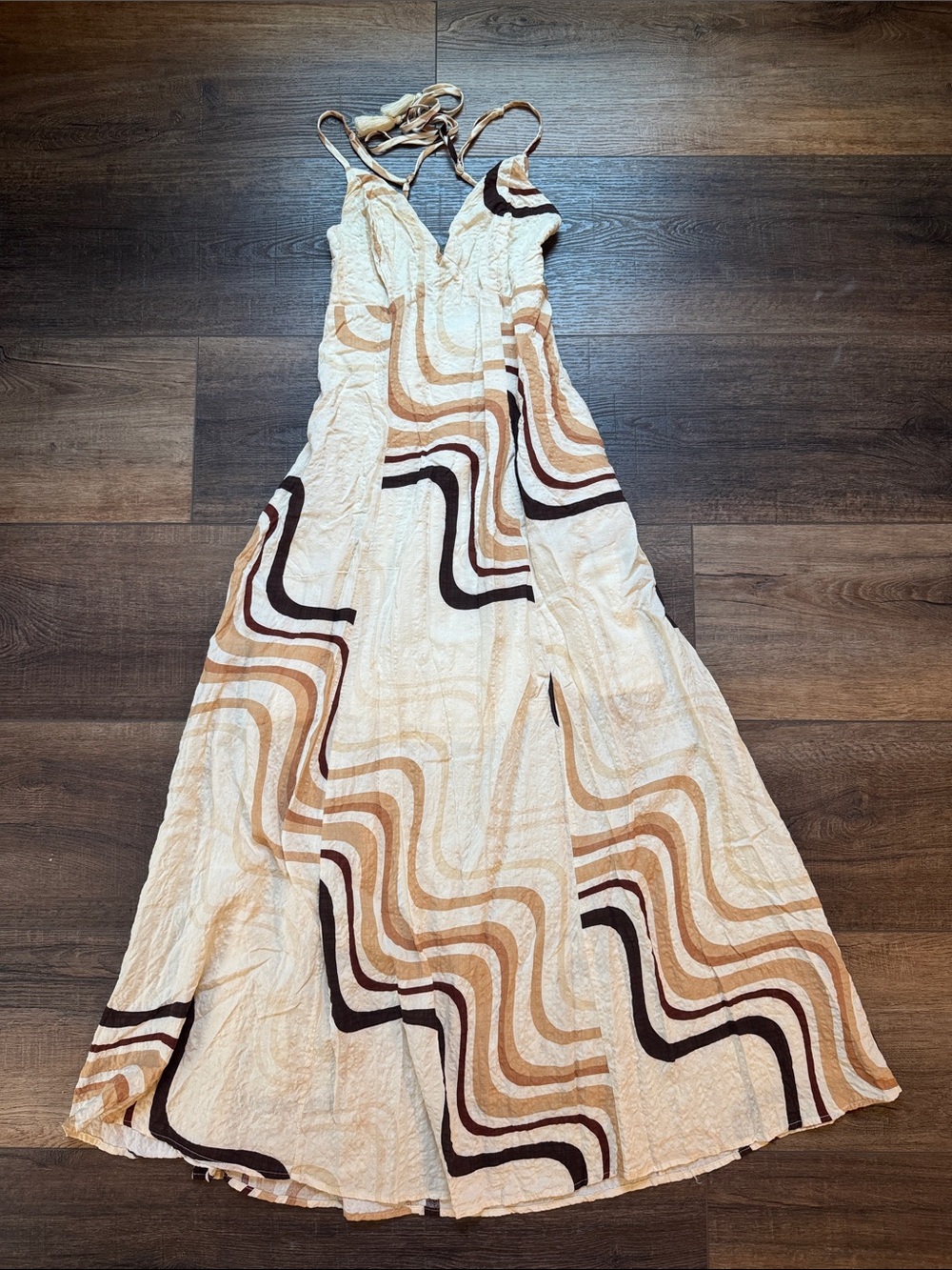 ILLA ILLA Cream Maxi Dress with Brown Wave Print